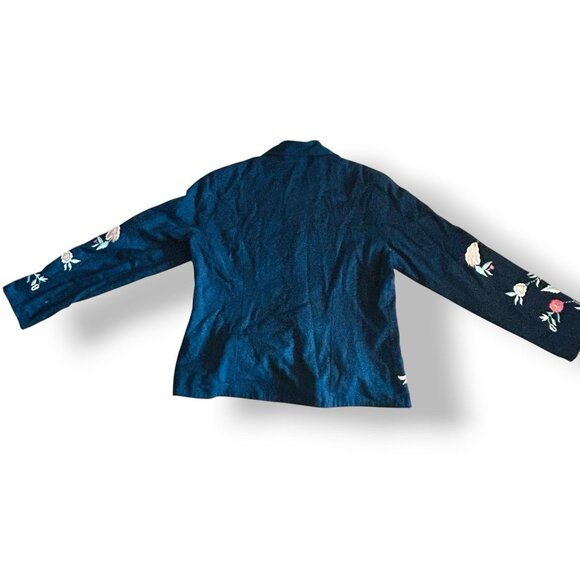 Soft Surroundings Tie Front Blazer Jacket Size Med Floral Black Pink Embroidered - Picture 10 of 14